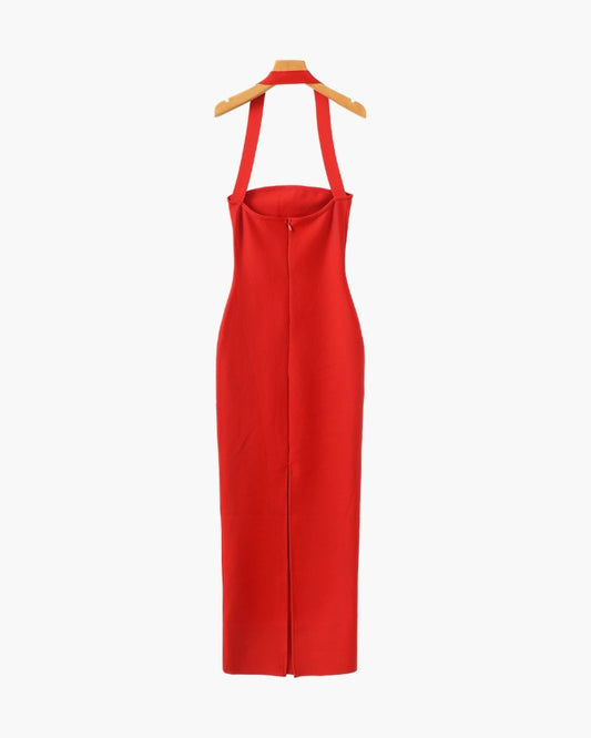 Robe longue ajustée dos nu