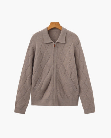 Cardigan zippé Heritage en maille diamant