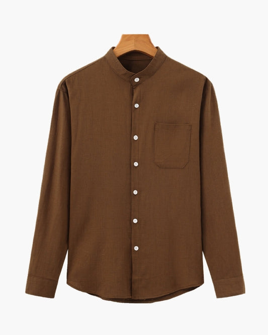 Chemise homme col mandarin – coupe décontractée en coton texturé