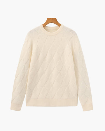 Pull col rond en maille diamant
