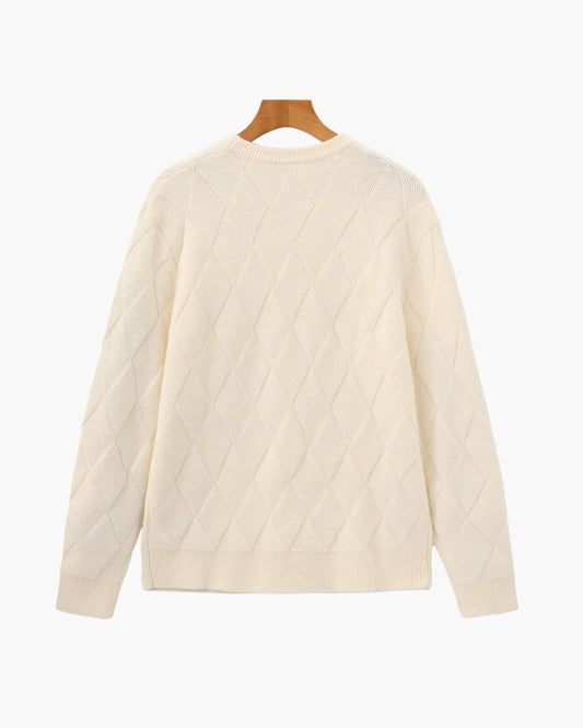 Pull col rond en maille diamant