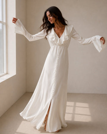 Robe midi à volants et boutons perlés