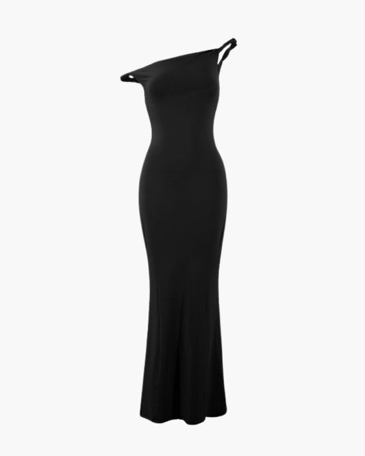 Robe longue moulante asymétrique