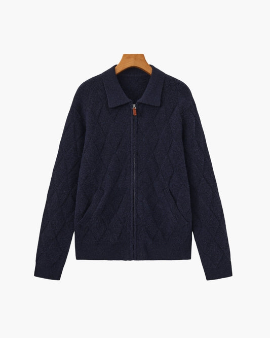 Cardigan zippé Heritage en maille diamant